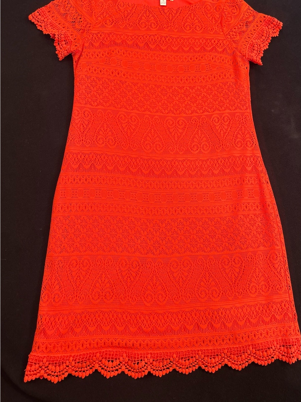 London Times Bright Orange Crochet Lace Mini Dress